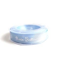 Light Blue Satin Ribbon Il Mio Battesimo - Width 15 mm